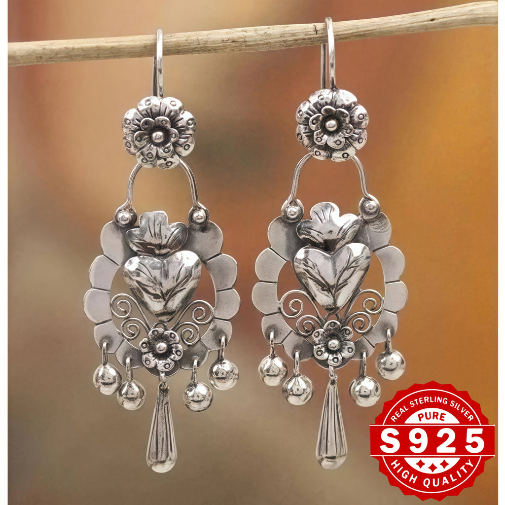 2pcs S925 Sterling Silver Fashionable And Unique Retro Trendy Design Bohemian Style Earrings, Ethnic Bohemian Earrings, Valentine'S Day And New Year Additions for 2025, The Perfect Gift for Family And Friends