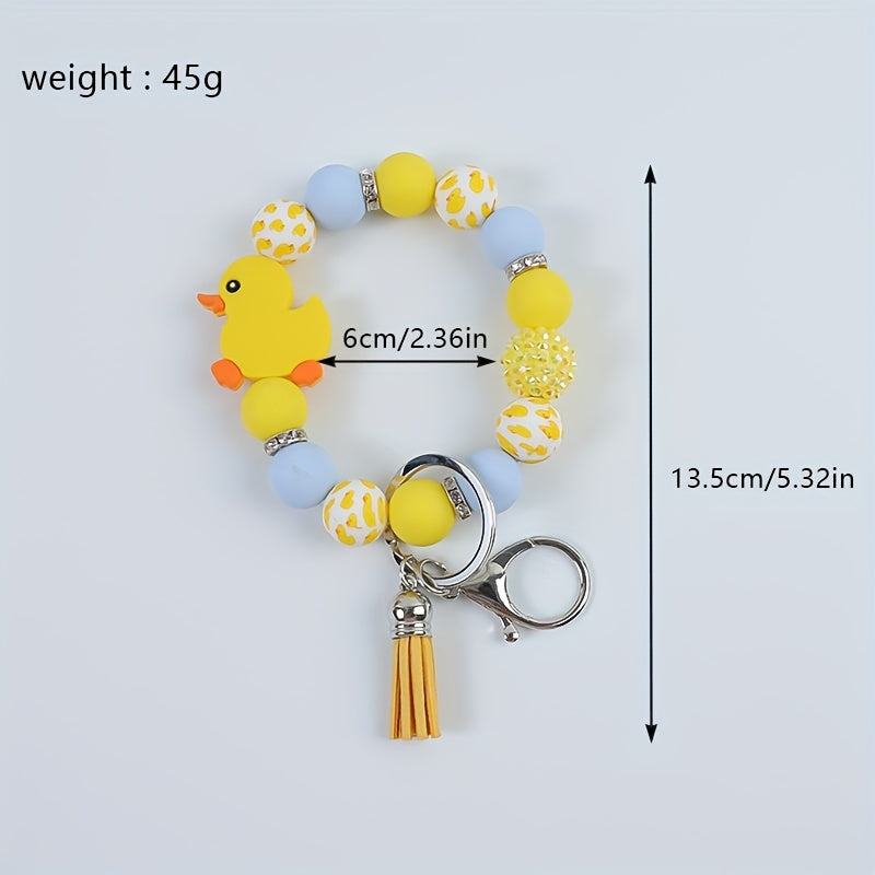 3pcs Cute Cartoon Duck Bead Keychain Holiday Gift