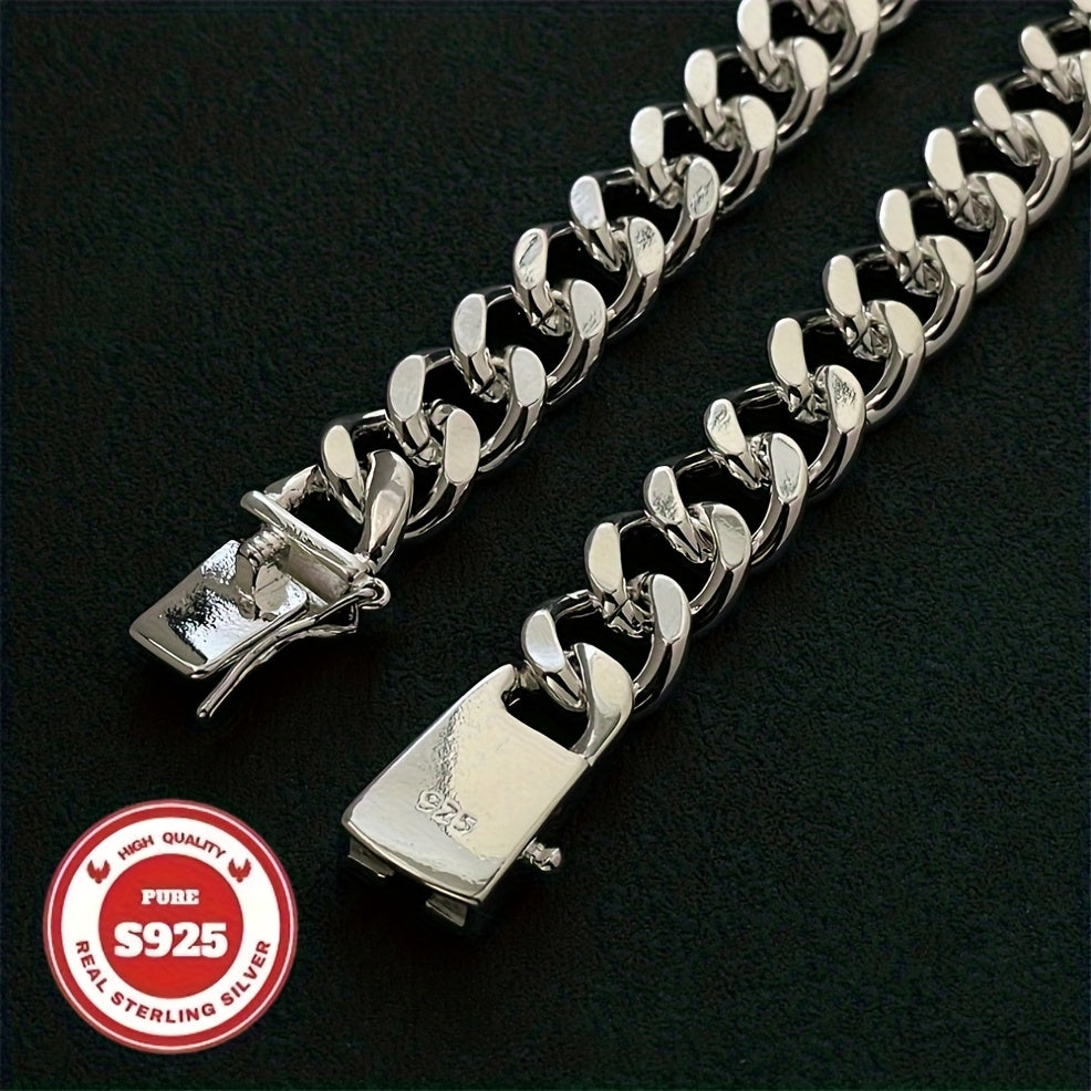 [Christmas, Halloween] S925 Sterling Silver Heavy Cuban Chain, 10mm Wide, Handcrafted Heavyweight Construction, Sturdy And Durable, Suitable for Casual Attire And Special Occasions Such As Christmas And Halloween