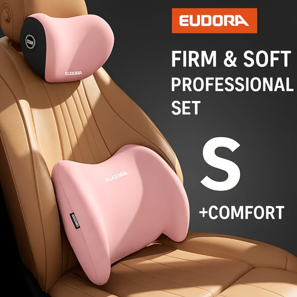 Car Headrest And Lumbar Support Set Comfortable Upgrade for Autumn And Winter Ergonomic Fit Design High-Density Sponge Filling Comfortable for Long-Distance Driving Includes 1 Headrest And 1 Lumbar Support