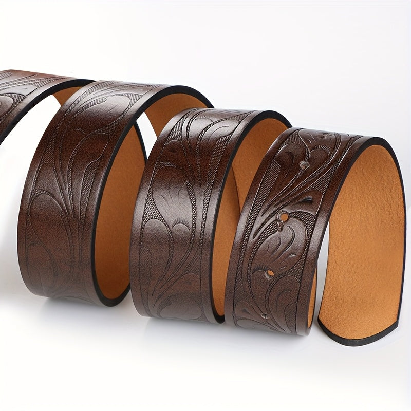 2pcs Men'S Western Cowboy Faux Leather Belts with Bull Buckle | Durable Embossed Floral Design in Black & Brown - Perfect for Western Events, Parties & Gifts | Brand: VERSDO, Buckle Material: Zinc Alloy Golden