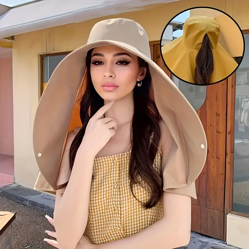 Women's Sun Protection Hat with Neck Cover, Foldable Wide Brim Summer Beach Cap, Lightweight Breathable for Spring-Summer Season, Face Protective Outdoor Wear