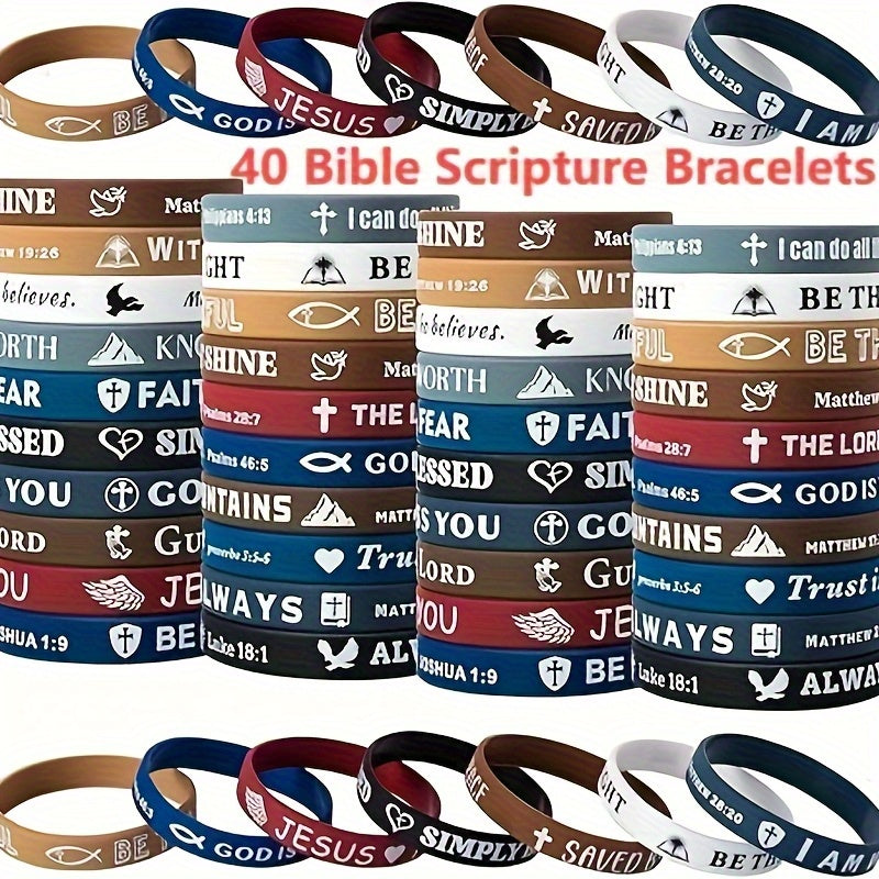 40 Bracelets- Bible Verses- Silicone Bracelets Bible Bracelets- Cute and Colorful Bracelets- Comfortable and Lightweight- Suitable for Men and Women Daily Wear and Perfect Party Gifts