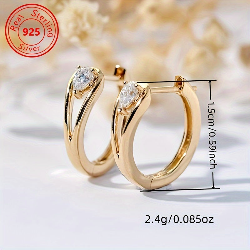 1 Pair of S925 Sterling Silvery Earrings, Dazzling Geometric Sparkling Synthetic Zirconia Earrings - Handcrafted 18K Gold Plated Jewelry for Women - Timeless, Elegant, and Versatile - Perfect Daily Accessory, Ideal Gift, Fashionable Outfit