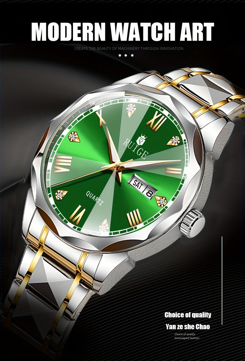 Quartz Watch Luxury Sports Stainless Steel Luminous with Calendar Day Men's Watch Men's Gift Watch Timepiece