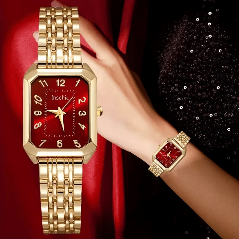 A 2pcs Women's Watch Gift Set Featuring a Trendy Open Bangle Combination with a Casual Quartz Watch, Classic Vintage Rectangular Dial Watches for Men, Christmas, Birthday Gifts, Reloj Para Hombre.(Box Not Included).