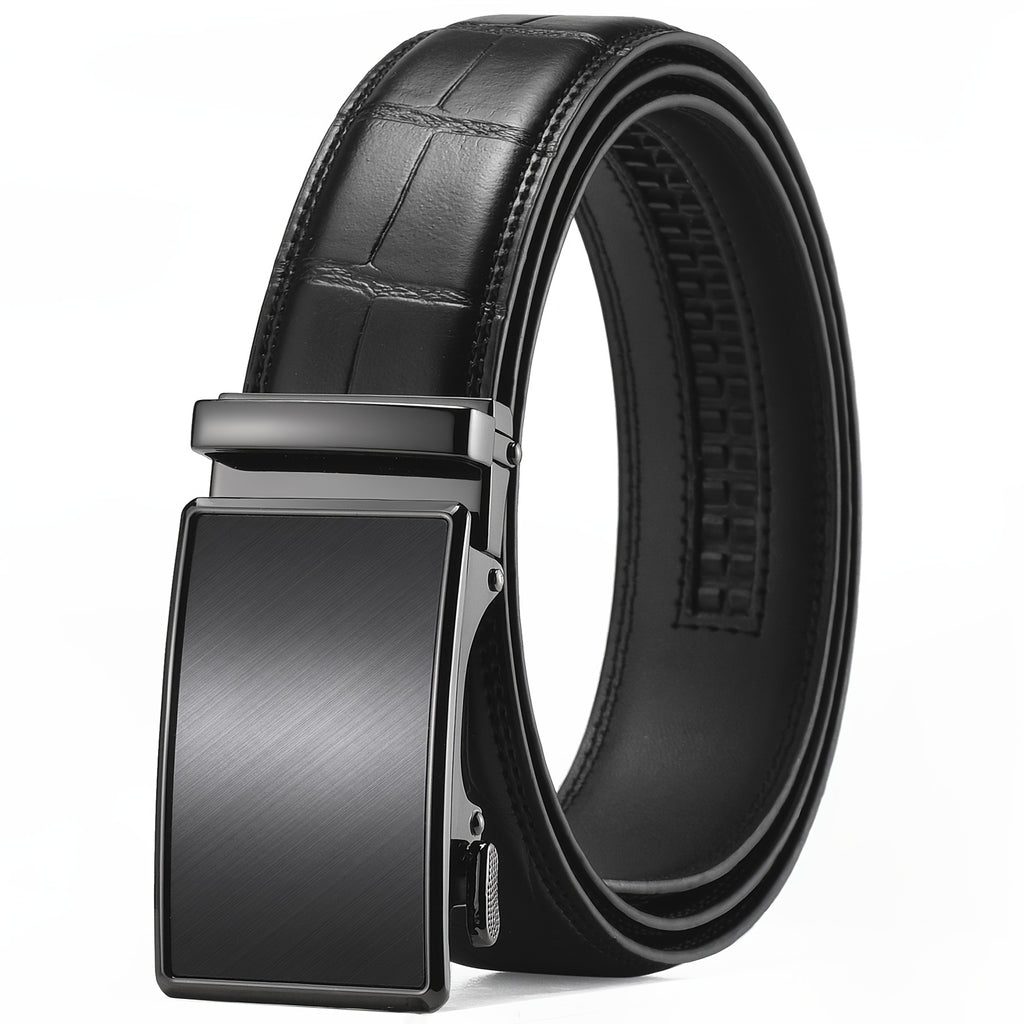 Men's Leather Belt, Slide Ratchet Belt with Premium Leather, Ratchet Dress Belt with Automatic Click Buckle, Gift for Husband