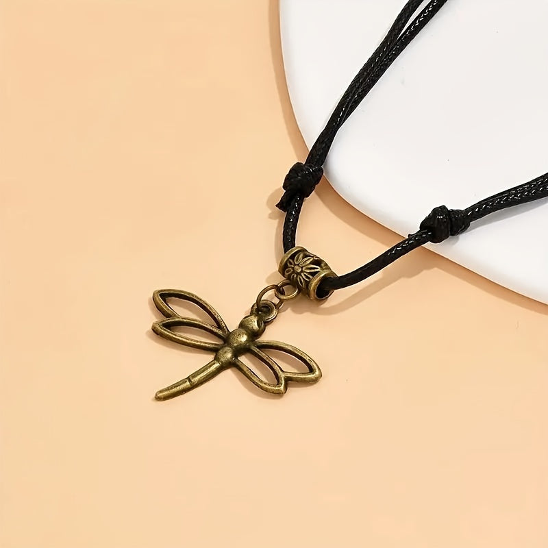 3pcs of Dragonfly/Butterfly/Love Pendant PU Leather Woven Ankle Set,  Drawstring Ankle Bracelet, Summer Beach Travel Accessories, for Teenager
