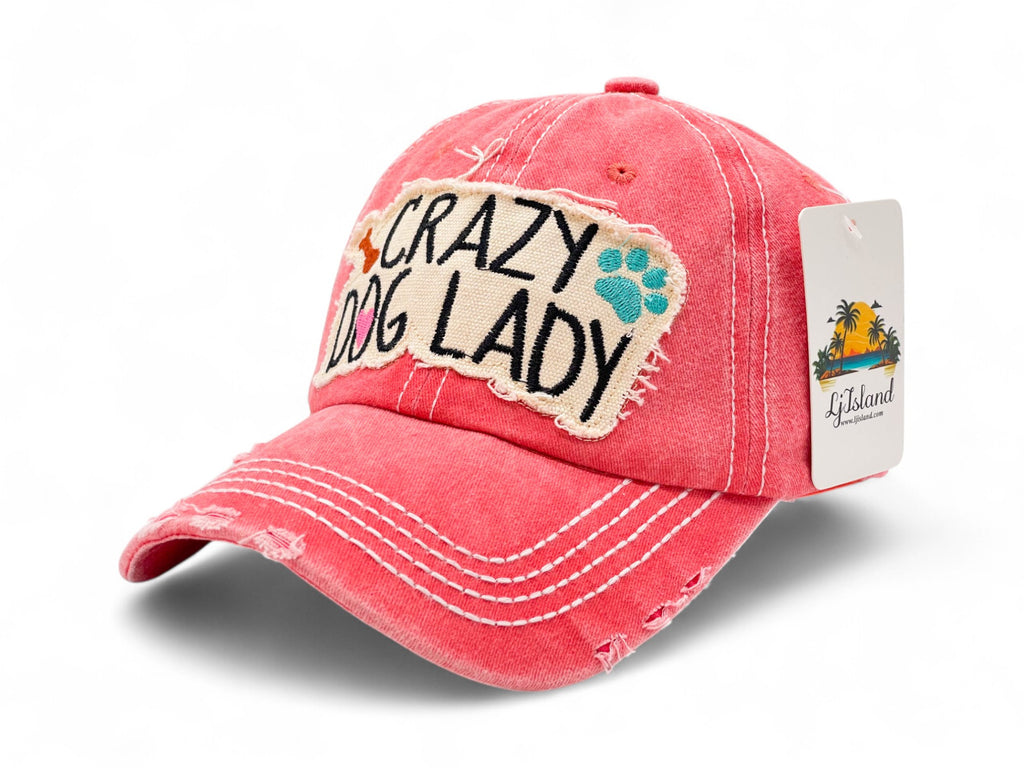 "Crazy Dog Lady" Vintage Distressed Embroidered Baseball Cap For American - 100% Cotton, Breathable, Casual, Adjustable, UV Protection