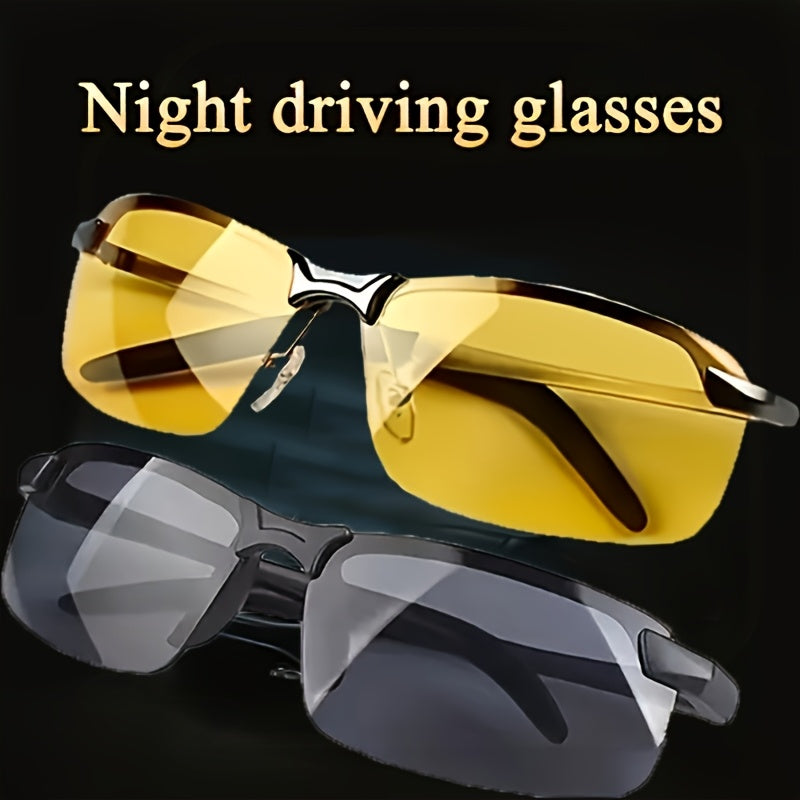 2 Pairs Aurora Night Vision Driving Glasses - Anti-Glare Half-Frame Design, Lightweight Durable PC/Plate/TAC Lenses, Unisex for Men & Women, Daily Wear & Night Driving, Gift Idea, Night Vision Glasses, Sleek Eyewear, Highquality Lenses, Casual Eyewear, Mo