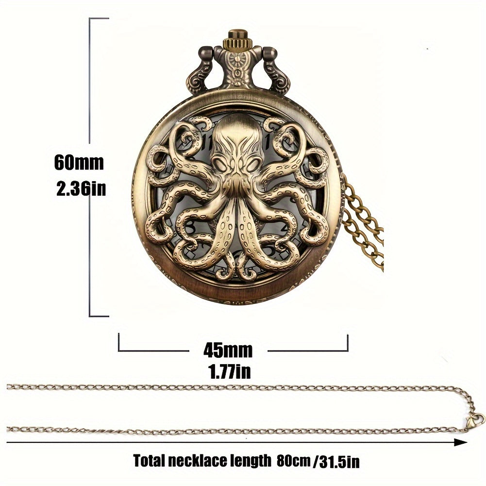 Unique Retro Copper Color Octopus Design Necklace Pendant Quartz Pocket Watch