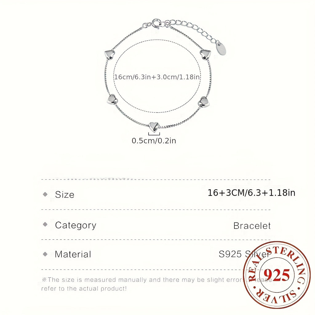 [Birthday Gift Valentine's Day] 925 Sterling Silver Heart-Shaped Ankle Chain, Creatively Smooth, Elegant and Simple, a Birthday Gift for Girlfriends/ Mothers, Valentine's Day Gift
