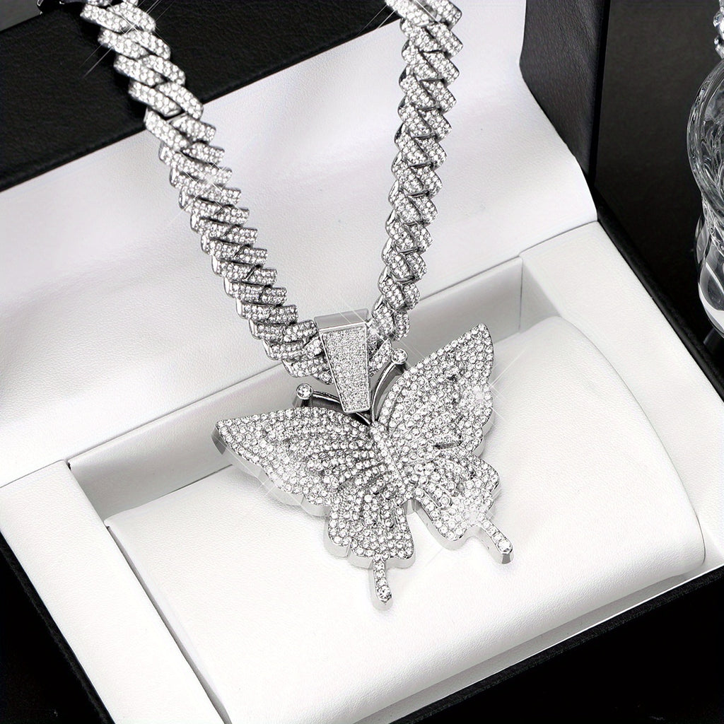 [Elegant Butterfly Necklace] Beautiful and Elegant Colorful Butterfly Pendant Necklace | Various Colors of Cuba Chain Can Be Selected