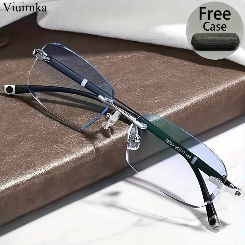 Men'S Frameless Anti Blue Light Glasses, Retro TR90 Rimless Fashion Design, Business Daily Use For Him, Rhinestone Decoration, Elegant Mature Fashion Gift, Valentine'S Day Gifts, Graduation Gift, Colleague Gift, Without Battery