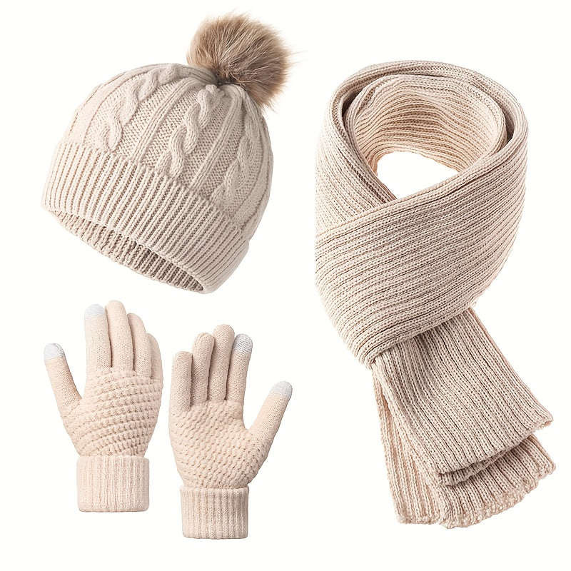 Hat, Scarf, and Gloves 3pcs Set