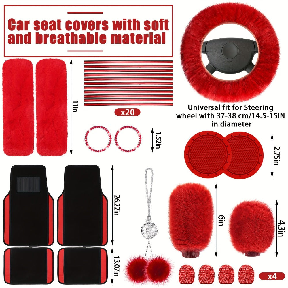47 Car Seat Cover Full Set Car Seat Covers for Car Front Rear Seat Cover Fluffy Steering Wheel Cover Seat Belt Automotive Floor Mats Car Air Conditioner Decoration Strip Car Accessories Women