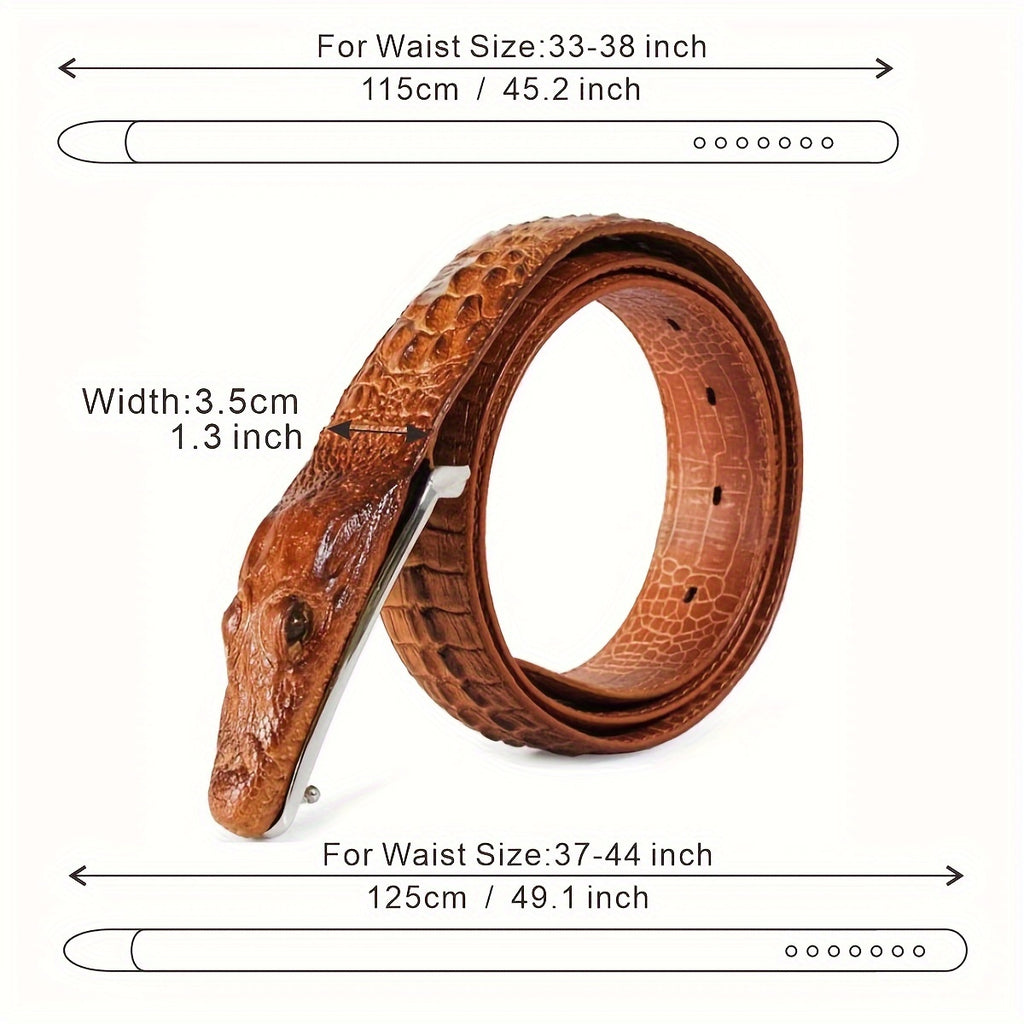 Men's Crocodile Pattern Design Belt Crocodile Leather Embossed Belt Two-layer Cowhide Belt