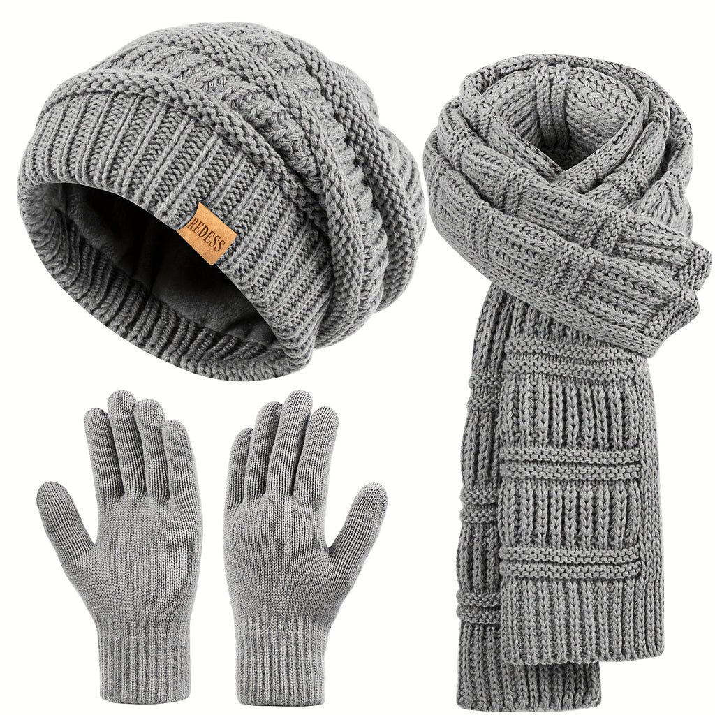 Women'S 3-in-1 Winter Set: Hat, Long Scarf & Touchscreen Gloves - Soft Warm Neck Warmer, Elastic Fit for Smartphones/Camera Use, Elegant Solid Color (/PinkRed/) - Christmas & Thanksgiving Gifts for Women, Durable & Versatile Cold Weather Accessories