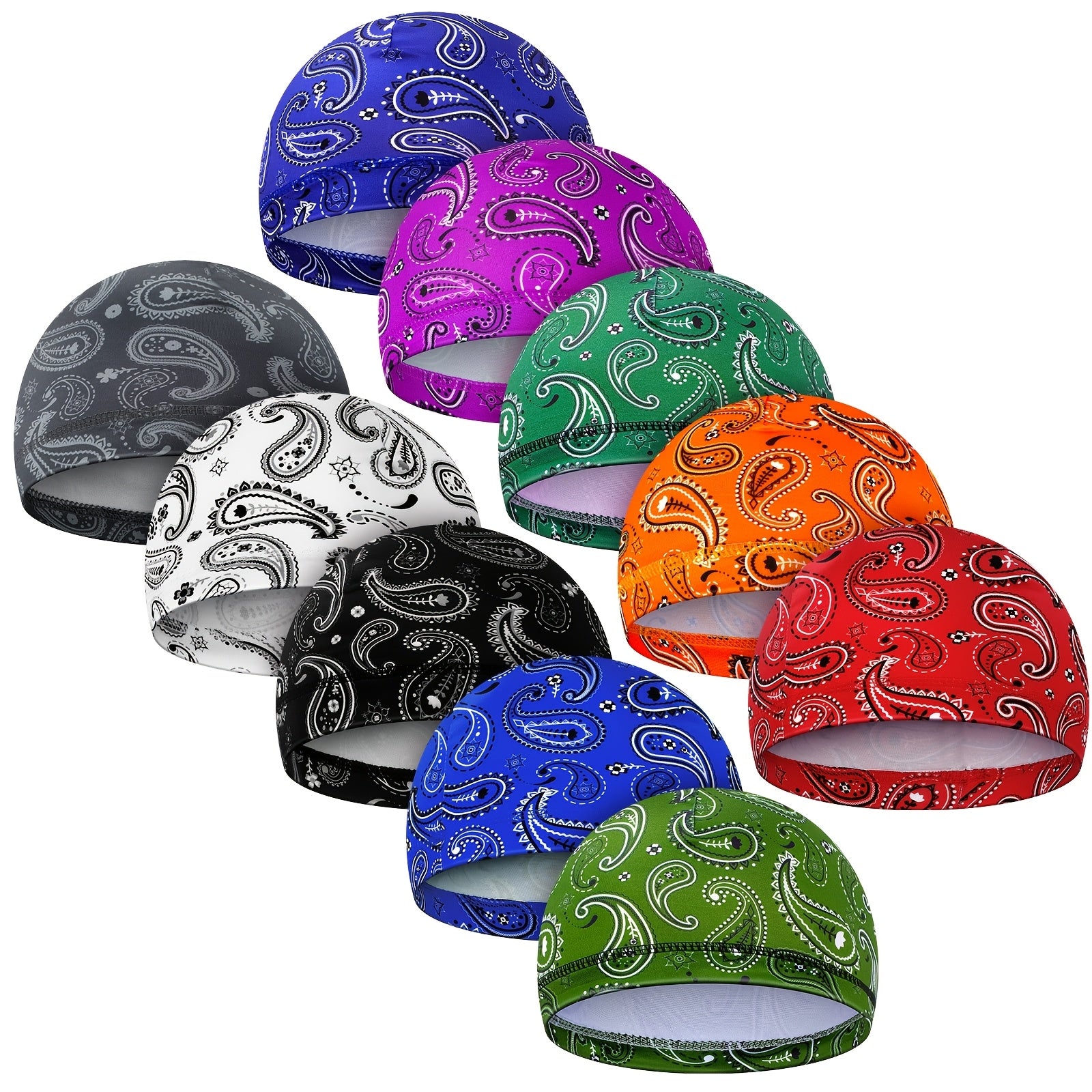 10pcs Men Cooling Skull Caps Welding Hard Liner Cycling Skull Caps Wicking Beanie Do Rag Head Wrap for Men (Mixed Style)