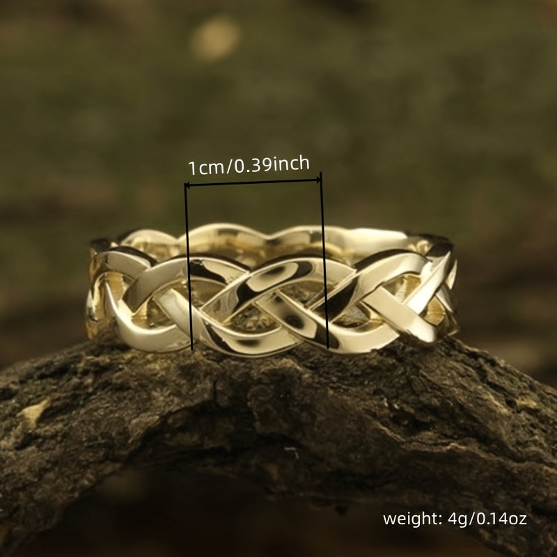 Ladies 18K Gold-plated Copper Woven Hollow Ring, Luxurious Woven Design, Suitable for All Seasons, Perfect for Weddings, Anniversaries, Parties, and Other Occasions - No Gemstone Inlay.