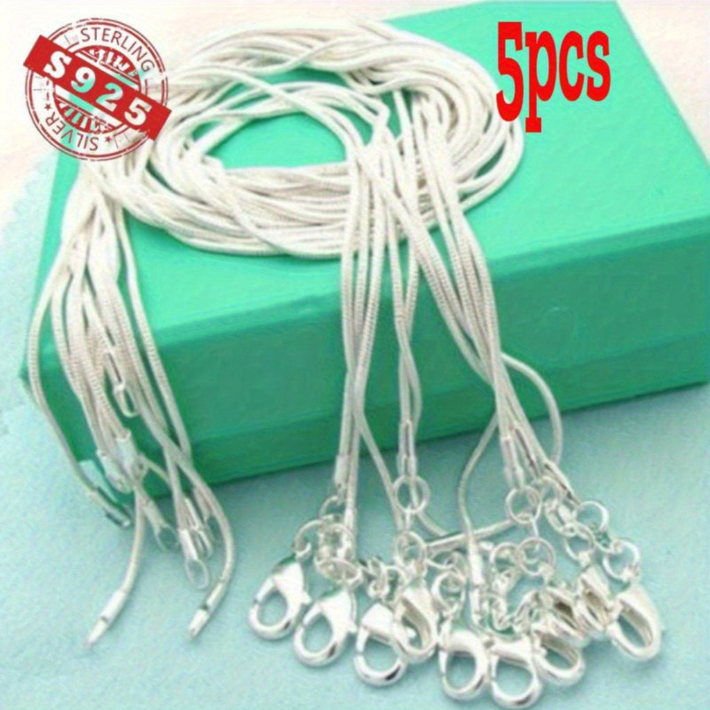 925 Sterling Silver Snake Bone Necklace, Hip-Hop Korean Style, Non-Plated Solid Chain for Parties and Music Festivals, Women'S Minimalist Jewelry Gift - 5pcs Set