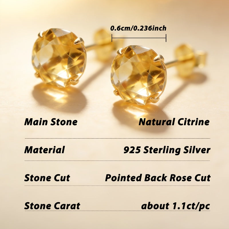 [Valentine's Day Gift] A Pair of 2-Carat Rose-Cut Natural Citrine 925 Silver Earrings, Hypoallergenic, Lightweight and Durable, Classic Minimalist Design, Small and Delicate, November Birthstone, Jewelry, Elegant Daily Accessory, Valentine's Day Gift