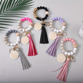 5pcs Set Of Leopard Print Wooden Beads MAMA Wooden Charm Bead Wrist Key Ring PU Tassel Round Wooden Pendant Keychain Gift for Mom, Mother's Day Gift, Holiday Gift