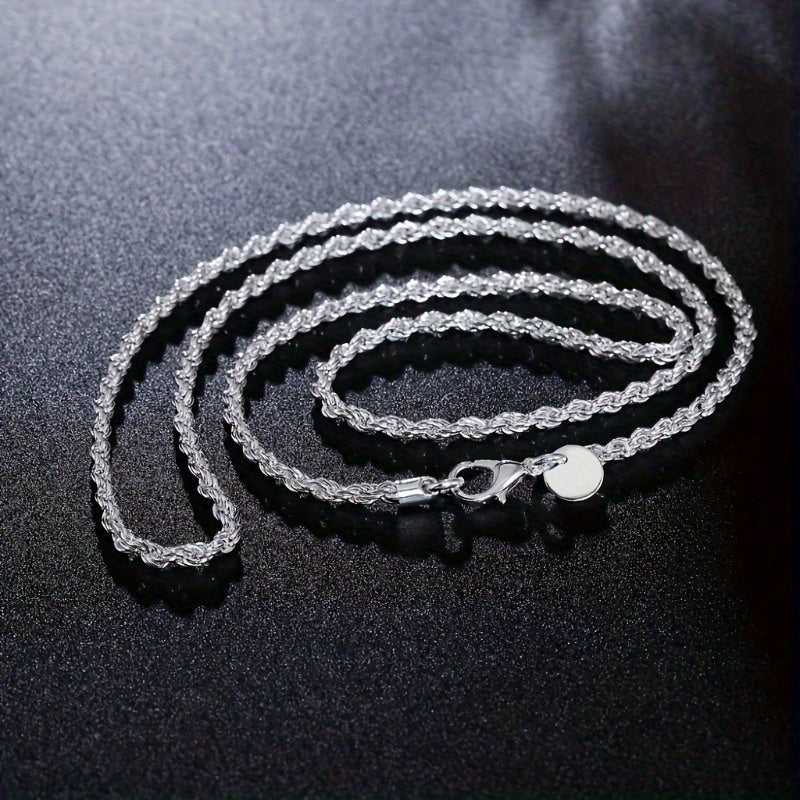925 Silver Twisted Rope Necklace, with a Simple Hip-Hop Style. an Elegant Jewelry Accessory for Ladies. Suitable for Music Festivals, Vacation Outfits, Valentine'S Day Gifts. Suitable for All Seasons And Can Be Worn Daily.
