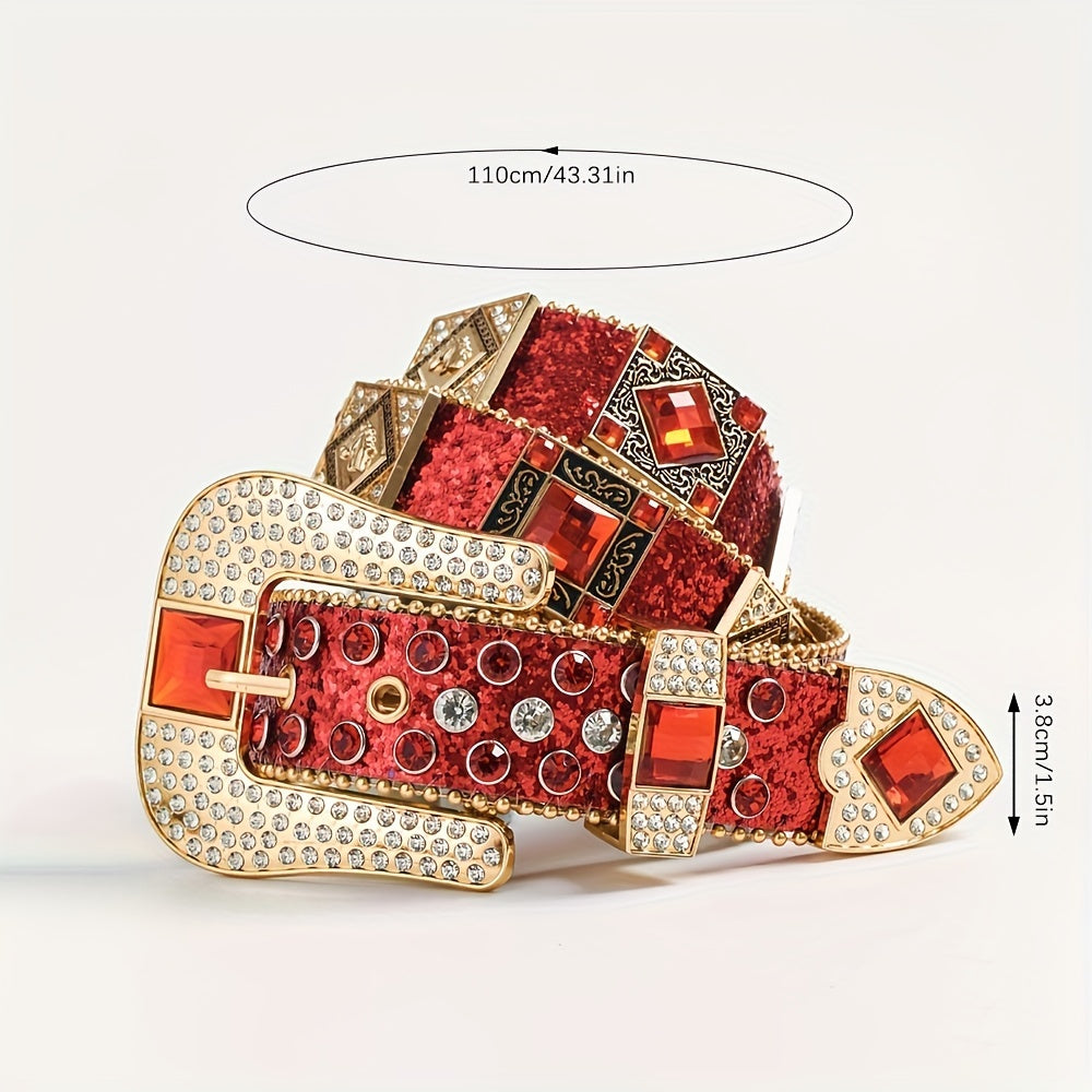 1pc European And American Style Punk Belt with Inlaid Rhinestones, Rock And Roll Fashion Belt for Women