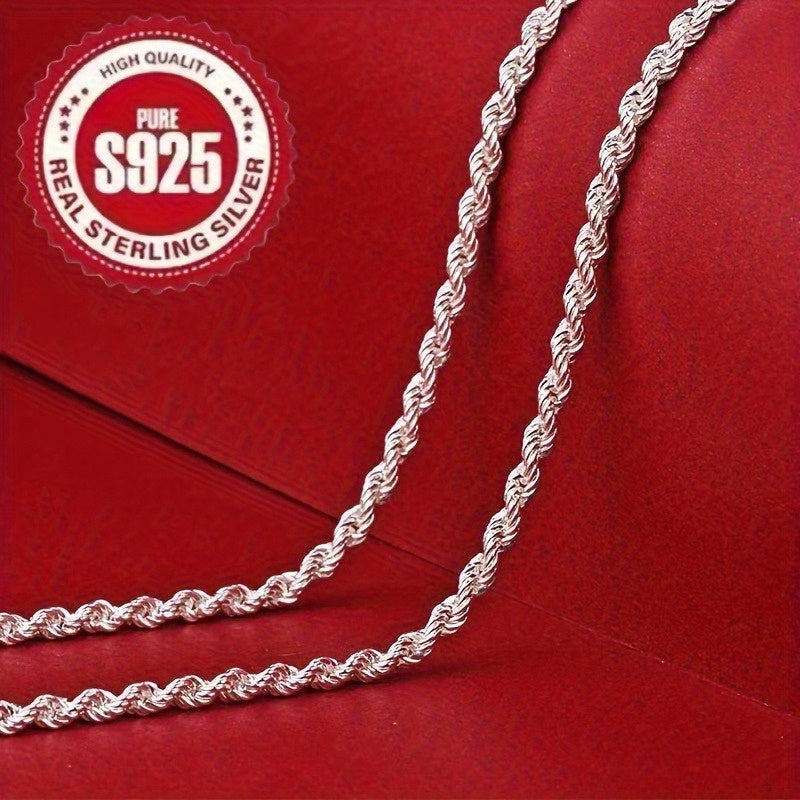 925 Silver Twisted Rope Necklace, with a Simple Hip-Hop Style. an Elegant Jewelry Accessory for Ladies. Suitable for Music Festivals, Vacation Outfits, Valentine'S Day Gifts. Suitable for All Seasons And Can Be Worn Daily.