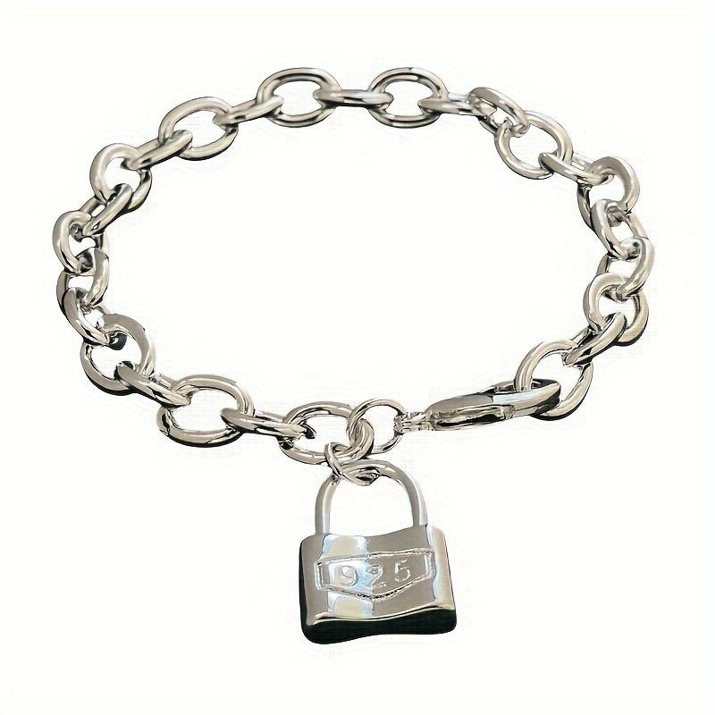 925 Pure Silver Pendant Clasp Bracelet, Stylish Korean Silver Chain Bracelet with Lock, the Perfect Gift Choice!