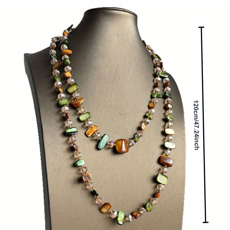 1pc New Necklace Bohemian Double Layer Necklace  Light Luxury Vacation Long Necklace Stackable