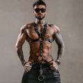 Men'S Adjustable Faux PU Suspenders - Gothic Punk Style Body Harness with Rivets, Non-Stretch Fabric, Perfect for Festivals And Parties