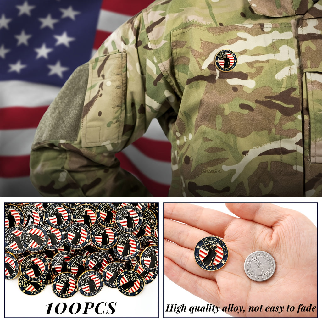 100pcs Bulk Veteran Label Pins Military Pins USA Veteran Pins Patriotic American Flag Pins for Veterans Day Men Women Female Veteran Gifts(Men Veteran)