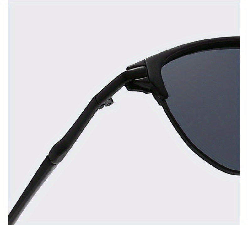 Unisex Retro Semi-Rim Frame UV400 Sunglasses - Classic Half Frame Design with Case & Cleaning Cloth - Stylish Eyewear for Daily And Travel Use