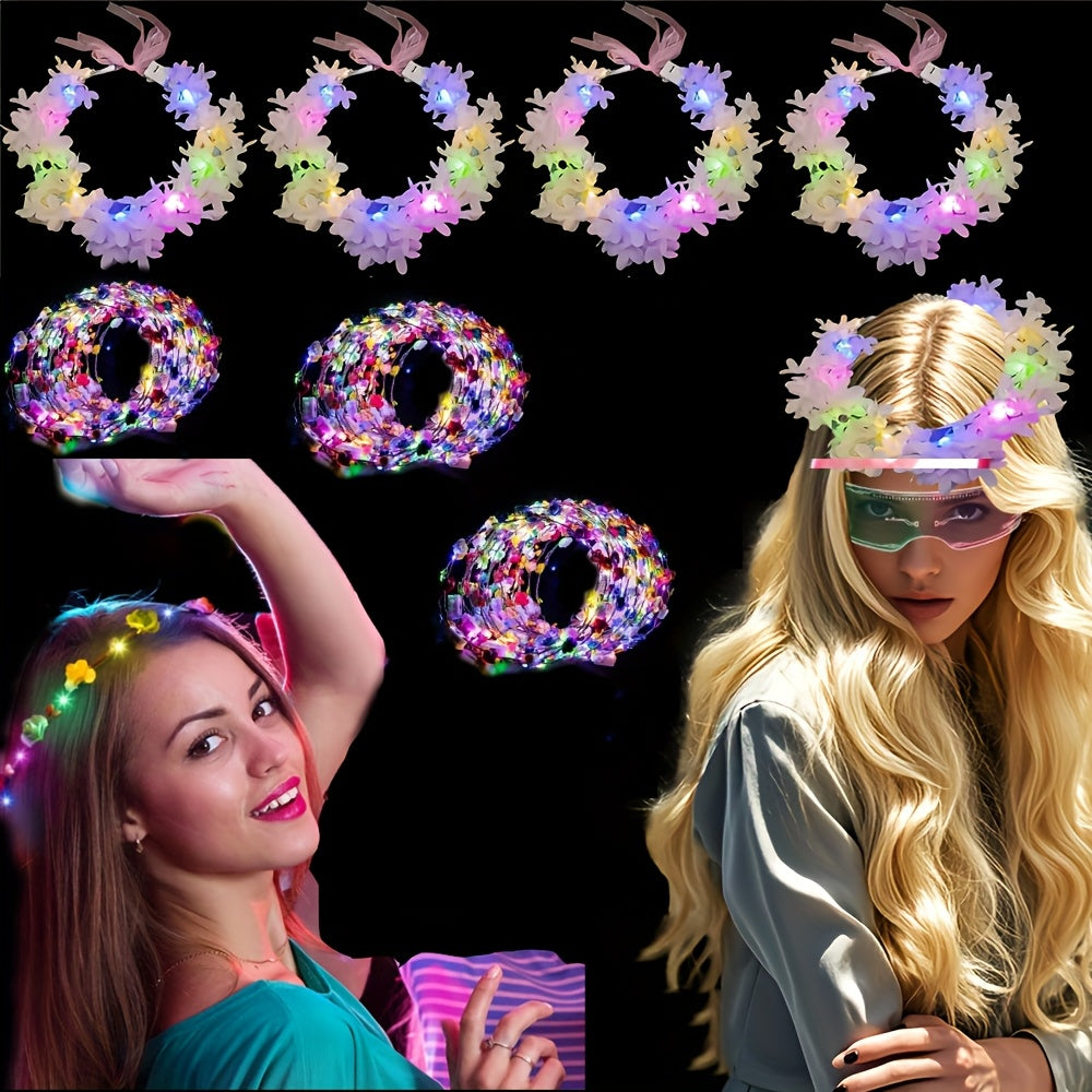 30pcs LED Corolla Headband, Women'S Glowing Corolla, Luminous Headband, Luminous Party Supplies For Valentine'S Day, American Independence Day, Wedding, Birthday, Concert And Other Occasions