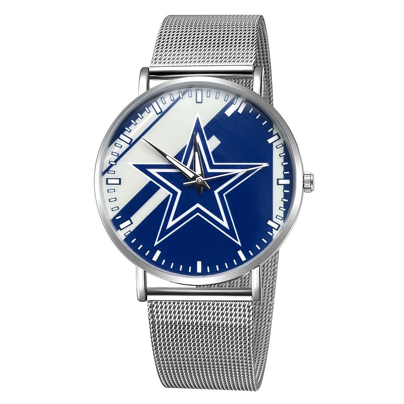 New Elegant Minimalist Men's Watch, Creative Five-pointed Star Dial, Silvery Mesh Strap Quartz Wristwatch, The Best Gift