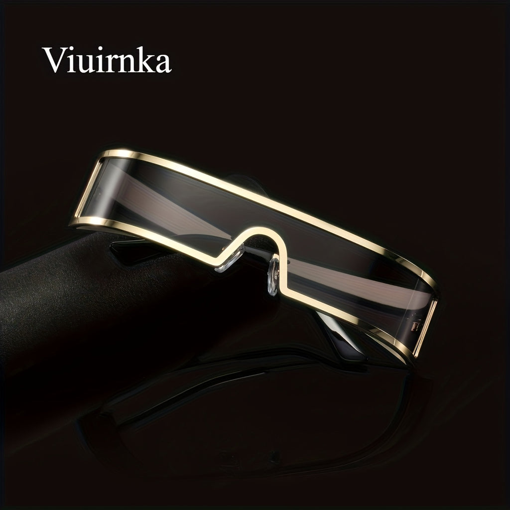 VIUIRNKA Men's Fashion Glasses, Cyberpunk Metal Wraparound Frame, Wide Temple Futuristic Design with Case, Lightweight Street Style Fashion, Perfect for Halloween & Christmas Gift Giving, Cool Quality Event Wear