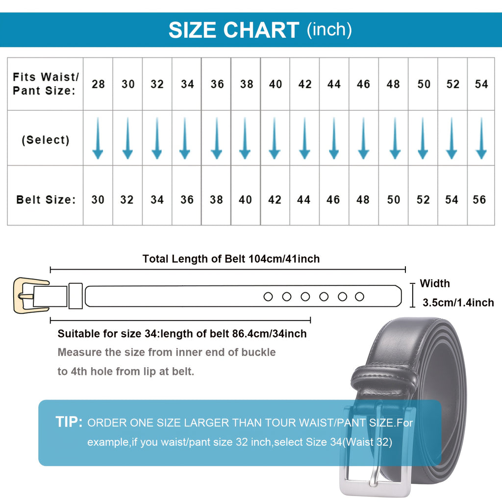 Men's Genuine Leather Jeans Belts Classic Work Business Dress Belt with Prong Buckle for Men
