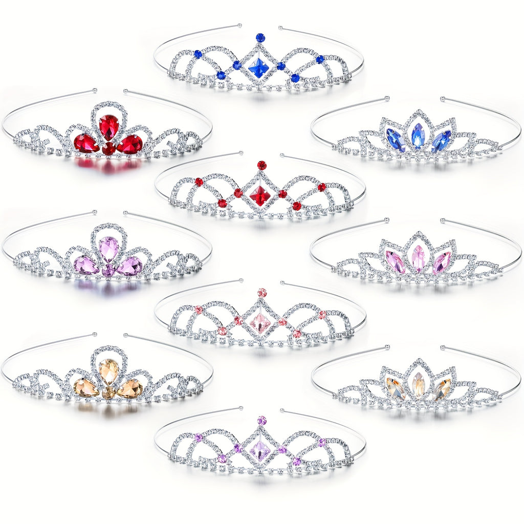 10pcs Girls Princess Rhinestone Crown Colorful Crystal Headband Crystal Tiara Rhinestone Princess Crystal Headband for Birthday Wedding Crown Party Prom, Little Girls, Colorful