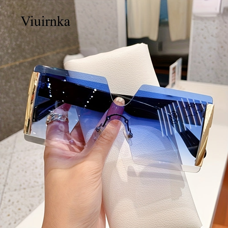 VIUIRNKA Women's Fashion Glasses, Trendy Oversized Frameless Square Frame, Retro Fashion Glasses with Case, Lightweight Unisex Design for Cool Events, Perfect for Halloween and Christmas Gifts