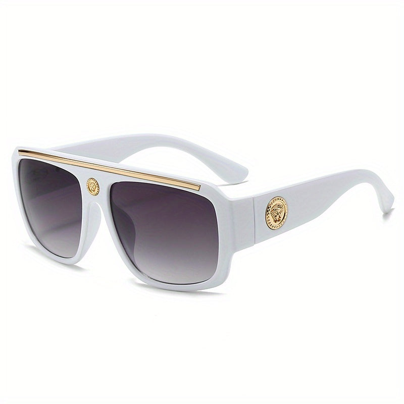 Men's Cyberpunk Square Fashion Eyewear - Extra Large Frame (>139mm), Lightweight Eyewear with Black and Golden Metal Trim, Over-the-Counter Decorative Lenses for Daily and Special Occasions - Futuristic Eyewear Street Fashion, Cosplay