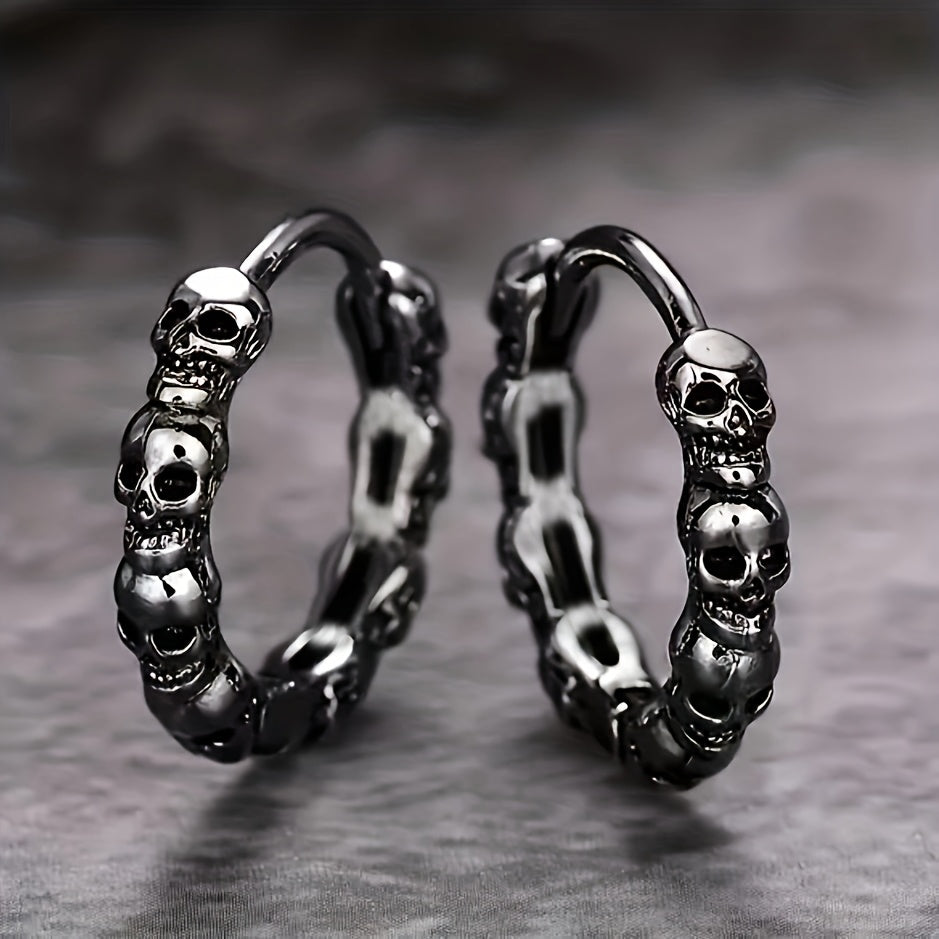1 Pair of Fashionable Circular Earrings for Women, with Gothic Skull Design, Anti-Allergy, Suitable for Both Men And Women, As a Gift for Daily Halloween Parties