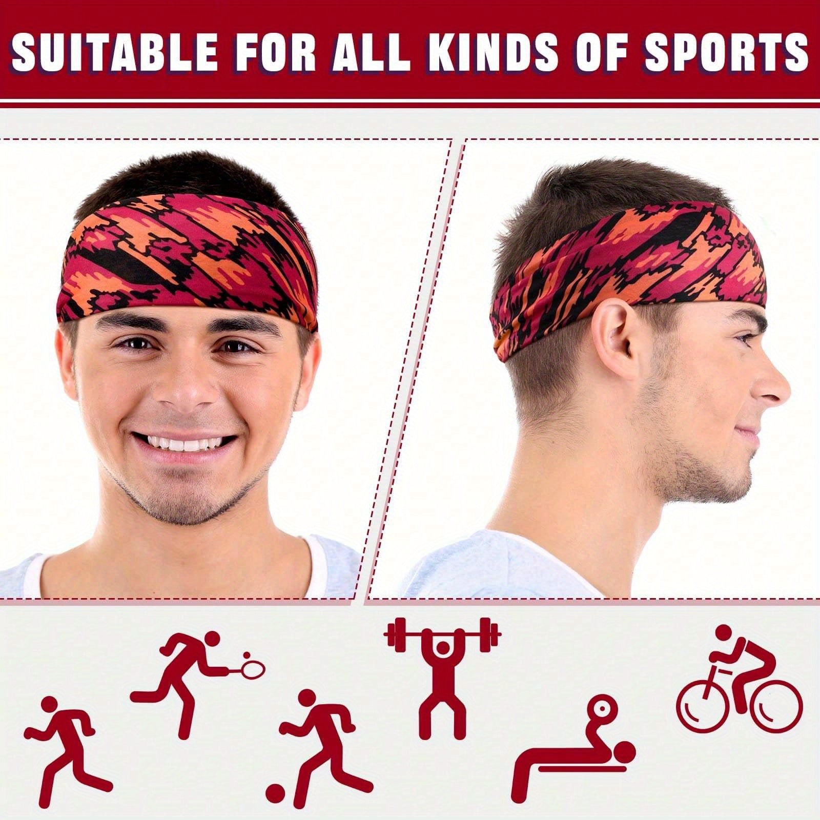 9pcs Sweatbands For Men Workout Sport Headbands For Men Camo Headband Sweat Absorbing Headband Wide Sweatband For Head Basketball Football Cycling Running Yoga, 4.7 X 9.8 Inch