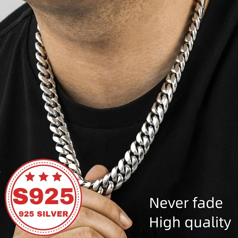 Hot Seller: 925 Sterling Silver Cuban Necklace, 9Mm Cuban Chain, Suitable for Both Men And Women. A Trendy Must-Have, Classic And Versatile, This Stylish, Made-In-China, High-End Necklace Makes a Great Gift