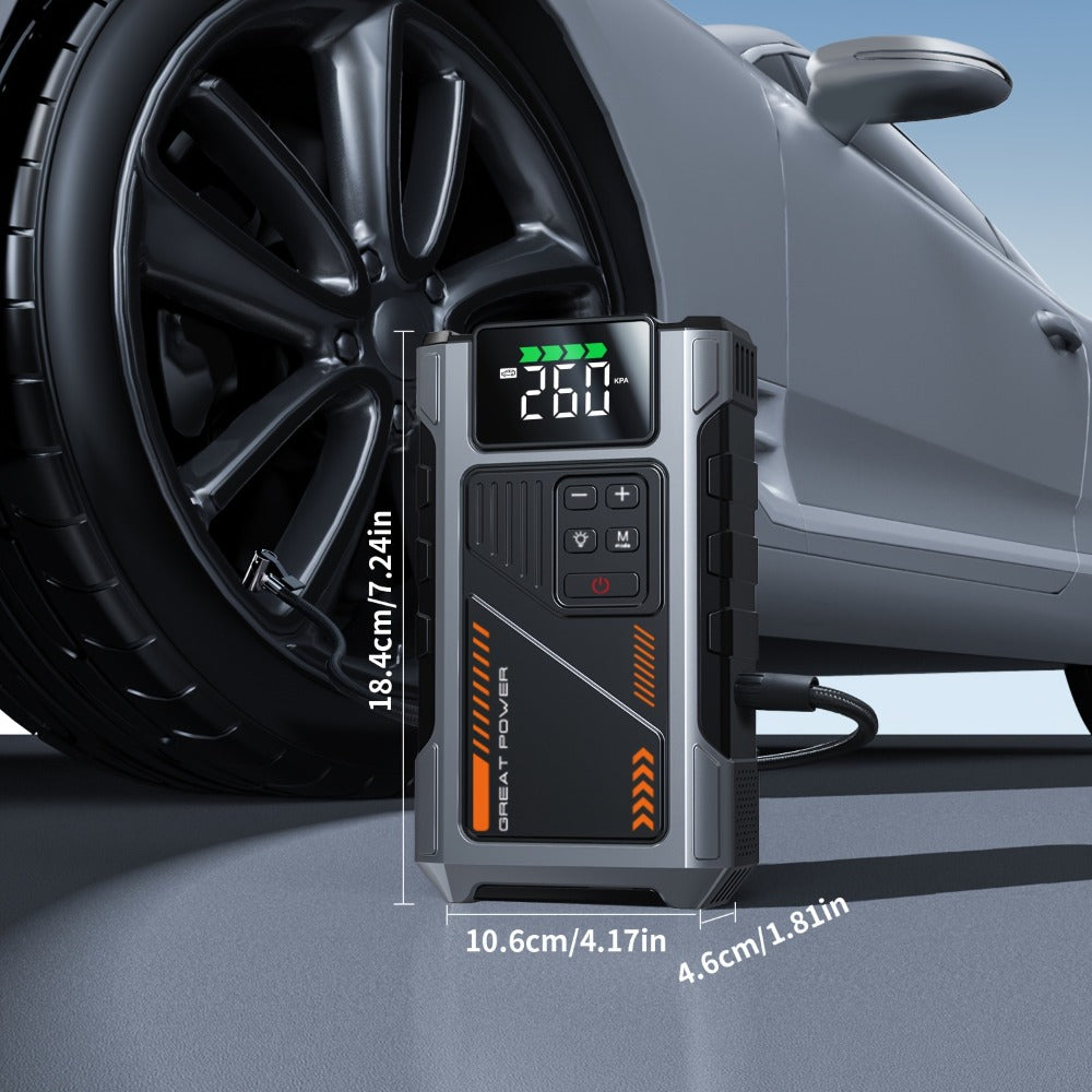[Portable Jump Starter] Jump Starter With Air Compressor, 8000A Peak Battery Jumper Starter Portable, Jump Box For Car Battery, 12V Portable Jump Starter For 8.0L Gas And 6.5L Diesel Cars With USB Ports And LED Flashlight, Portable Car Jump Starter, Batte