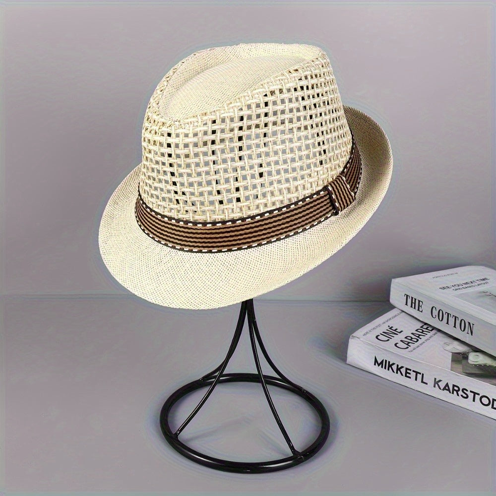 [Straw Panama Hats] 4 Unisex Lightweight Straw Panama Hats with Breathable Mesh for Spring And Summer - Equipped with Zippers - Ideal for Beaches, Casual Gatherings And Traveling