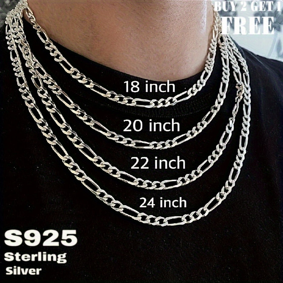 Silvery Jewelry Special, 925 Silver Rough Figaro Necklaces Buy 2 Get 1 Free And Comes With A Beautiful Gift Box, Fashionable And Versatile, Men'S Necklace, Women'S Necklace, You Can Give It For Your Own Use, The Perfect Gift.