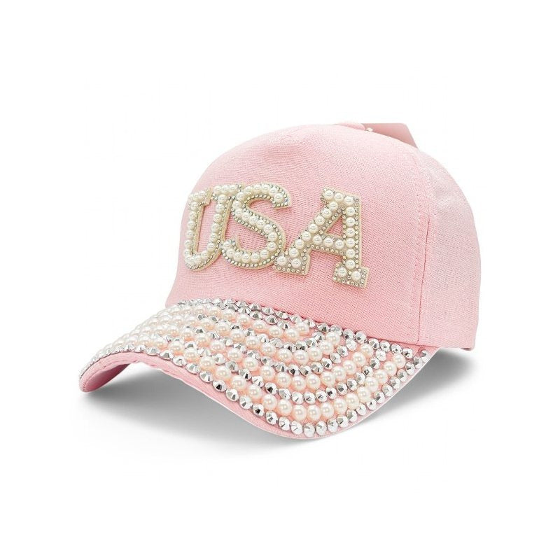 "USA" Bling Bling Bead BASEBALL CAP Adjustable, UV protection Design for American, Perfect for Outdoor Activities, Casual