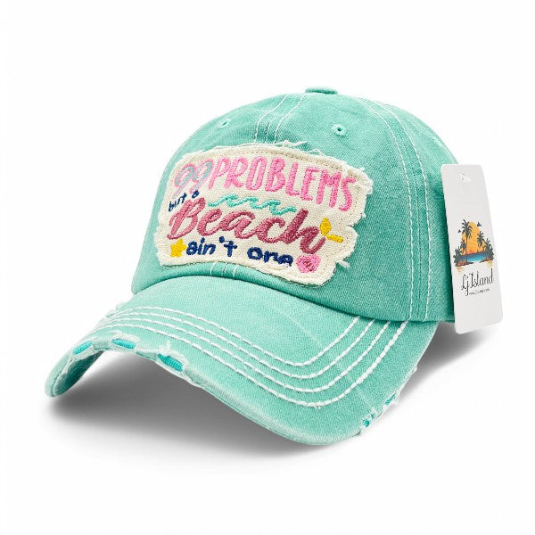99 Problems But Beach ain't one Vintage Distressed Embroidered Baseball Cap For Women - 100% Cotton, Breathable, Casual, Adjustable, UV Protection